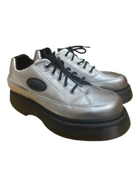 Dr. Martens 5i Mixed Media Silver Platform Oxfords Funky Rave Punk